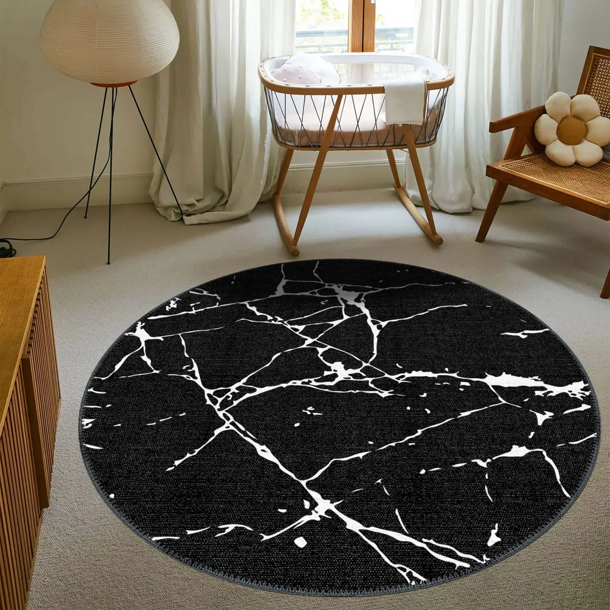 Torre Modern Siyah Polyester ve Pamuklu Yıkanabilir Kaydırmaz Taban Dijital Baskı Halı - Görsel 8