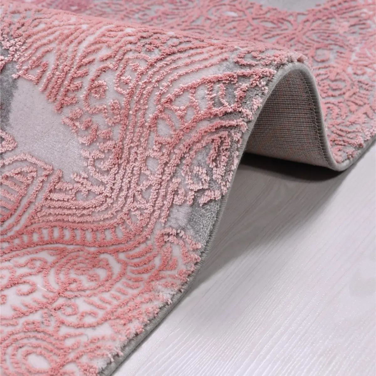 Maida Modern Pembe Gri Bambu ve Akrilik Makine Halısı - Görsel 5