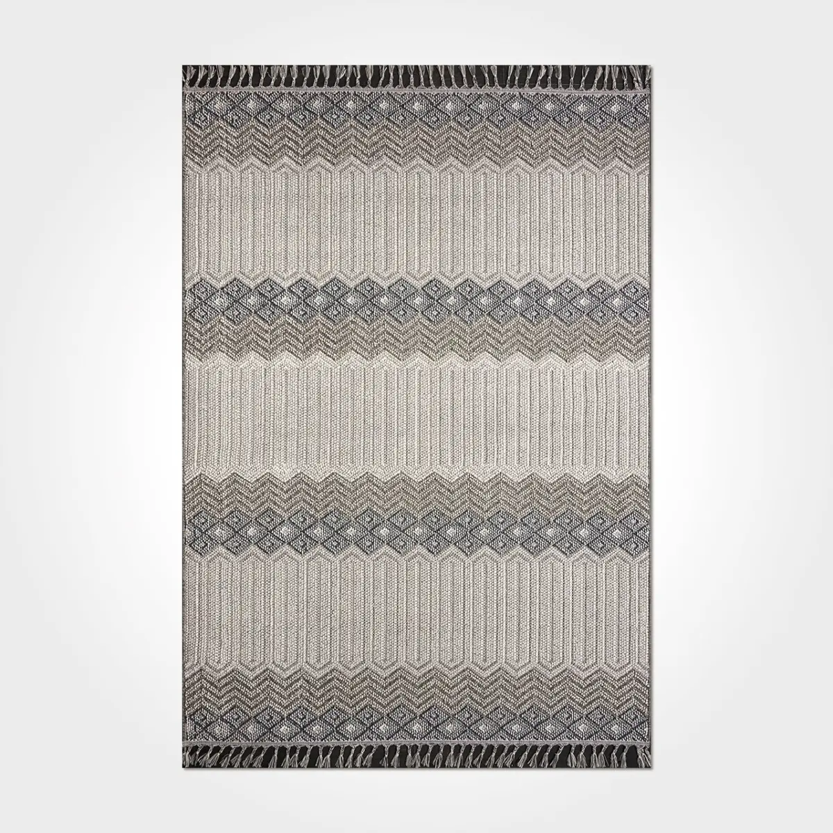 Bürrig Geometrik Gri Polyester Kaydırmaz Tabanlı Makine Halısı - Görsel 2