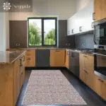 Latina Geometrik Bej Polyester ve Pamuklu Yıkanabilir Kaydırmaz Taban Dijital Baskı Halı - Görsel 4