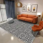 Letras Goemetrik Beyaz Polyester ve Pamuklu Yıkanabilir Kaydırmaz Taban Dijital Baskı Halı - Görsel 2