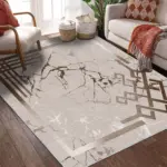 Masana Modern Bej Polyester ve Pamuklu Yıkanabilir Kaydırmaz Taban Dijital Baskı Halı - Görsel 6