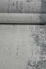 Bonnat Çerçeveli Krem Gri Çizgili Akrilik Makine Halısı - Görsel 5