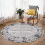 Badal Çerçeveli Gri Polyester ve Pamuklu Yıkanabilir Kaydırmaz Taban Dijital Baskı Halı - Görsel 8