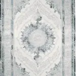 Landes Çerçeveli Mavi Polyester Makine Halısı