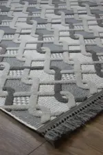 Urou Modern Gri Antrasit Çizgili Polyester Makine Halısı - Görsel 2