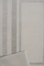 Toritto Çerçeveli Krem Gri Çizgili Akrilik Makine Halısı - Görsel 5