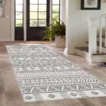 Guina Geometrik Beyaz Polyester ve Pamuklu Yıkanabilir Kaydırmaz Taban Dijital Baskı Halı - Görsel 4