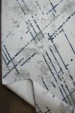 Braye Modern Krem Mavi Çizgili Akrilik Makine Halısı - Görsel 4