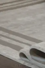 Turi Çerçeveli Bej Vizon Çizgil Akrilik Makine Halısı - Görsel 6