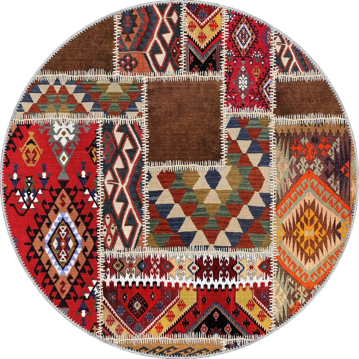 Antoni Patchwork Multi Polyester ve Pamuklu Yıkanabilir Kaydırmaz Taban Dijital Baskı Halı - Görsel 7
