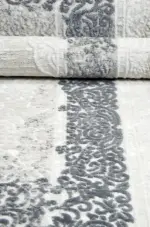 Marotta Çerçeveli Krem Gri Çizgili  Göbekli Akrilik Makine Halısı - Görsel 5