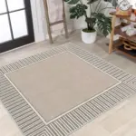 Salvon Çerçeveli Krem Polyester ve Pamuklu Yıkanabilir Kaydırmaz Taban Dijital Baskı Halı - Görsel 6