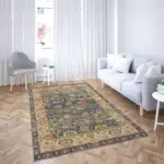 Marti Çerçeveli Bej Polyester ve Pamuklu Yıkanabilir Kaydırmaz Taban Dijital Baskı Halı - Görsel 2