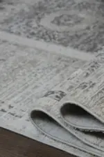 Fretin Çerçeveli Krem Gri Göbekli Akrilik Makine Halısı - Görsel 5