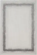 Ajain Çerçeveli Krem Gri Çizgili Akrilik Makine Halısı