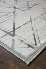 Marton Çerçeveli Krem Gri Çizgili Akrilik Makine Halısı - Görsel 2