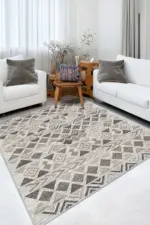 Primo Geometrik Gri Polyester ve Pamuklu Yıkanabilir Kaydırmaz Taban Dijital Baskı Halı - Görsel 6