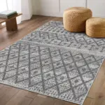 Porta Geometrik Gri Polyetsrer ve Pamuklu Yıkanabilir Kaydırmaz Taban Dijital Baskı Halı - Görsel 2