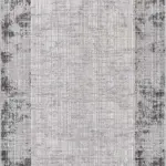 Badal Çerçeveli Gri Polyester ve Pamuklu Yıkanabilir Kaydırmaz Taban Dijital Baskı Halı