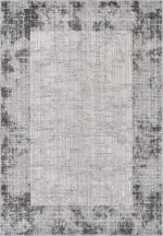 Badal Çerçeveli Gri Polyester ve Pamuklu Yıkanabilir Kaydırmaz Taban Dijital Baskı Halı