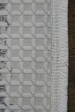 Ajain Çerçeveli Krem Gri Çizgili Akrilik Makine Halısı - Görsel 3