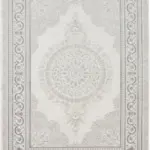 Blois Çerçeveli Krem Gri Göbekli Akrilik Makine Halısı