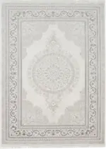 Blois Çerçeveli Krem Gri Göbekli Akrilik Makine Halısı