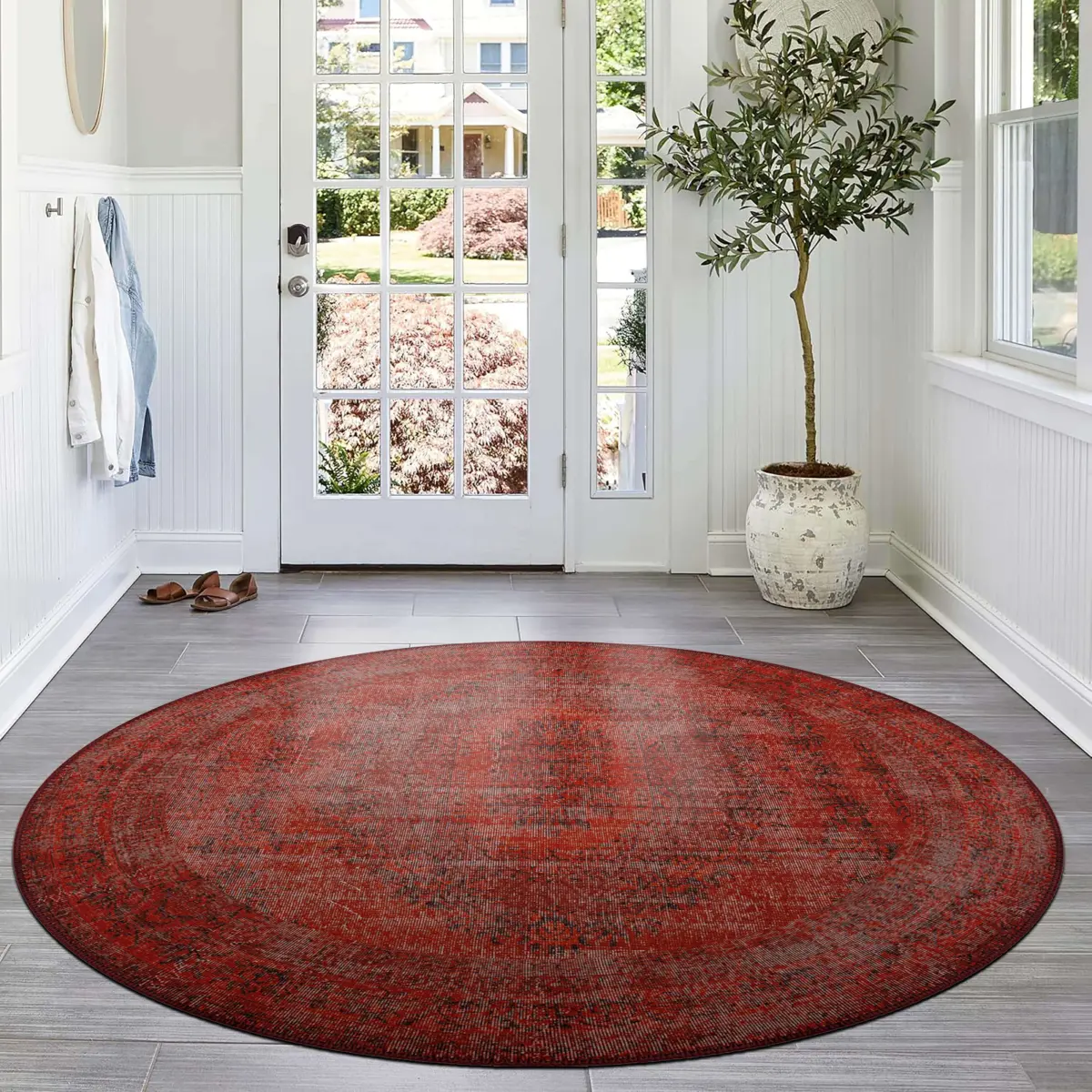 Sants Göbekli Kırmızı Polyester ve Pamuklu Yıkanabilir Kaydırmaz Taban Dijital Baskı Halı - Görsel 8