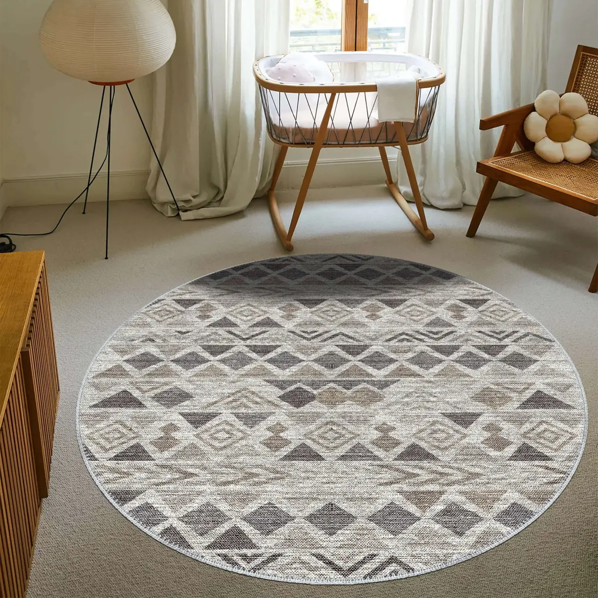 Primo Geometrik Gri Polyester ve Pamuklu Yıkanabilir Kaydırmaz Taban Dijital Baskı Halı - Görsel 8