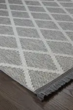 Busseto Modern Gri Krem Çizgili Polyester Makine Halısı - Görsel 2