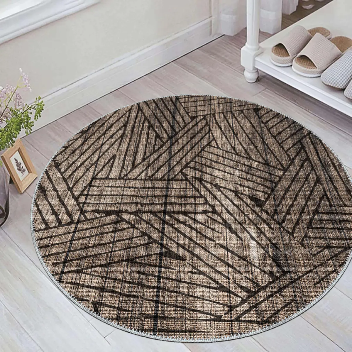 Prat Modern Gold Polyester ve Pamuklu Yıkanabilir Kaydırmaz Taban Dijital Baskı Halı - Görsel 8