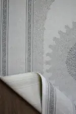 Burie Çerçeveli Göbekli Gri Polyester Makine Halısı - Görsel 4