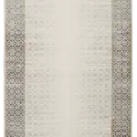 Crevant Çerçeveli Bej Gri Çizgili Akrilik Makine Halısı