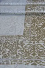 Leval Çerçeveli Krem Bej Çizgili Polyester Makine Halısı - Görsel 5