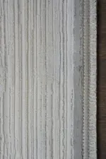 Marton Çerçeveli Krem Gri Çizgili Akrilik Makine Halısı - Görsel 3