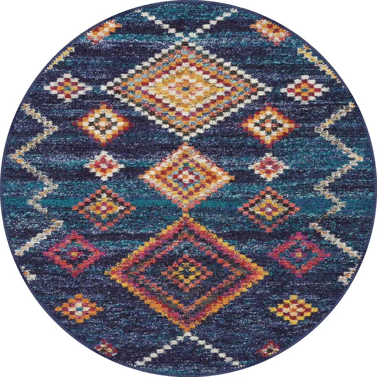 Cenova Geometrik Lacivert Polyester ve Pamuklu Yıkanabilir Kaydırmaz Taban Dijital Baskı Halı - Görsel 7