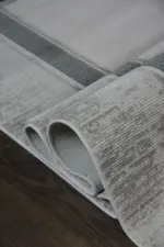 Lunay Çerçeveli Krem Antrasit Çizgili Akrilik Makine Halısı - Görsel 6