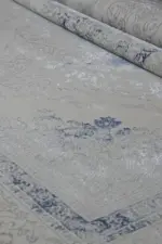 Landes Çerçeveli Mavi Polyester Makine Halısı - Görsel 7