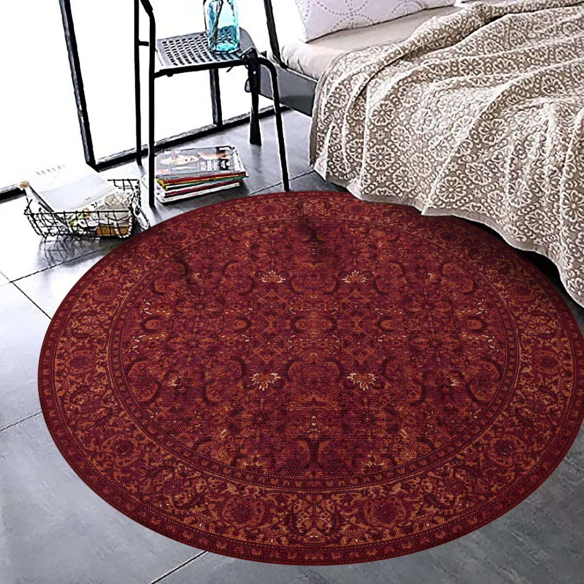 Gerva Çerçeveli Kırmızı Polyester ve Pamuklu Yıkanabilir Kaydırmaz Taban Dijital Baskı Halı - Görsel 7