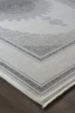 Burie Çerçeveli Göbekli Gri Polyester Makine Halısı - Görsel 2