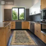 Marti Çerçeveli Bej Polyester ve Pamuklu Yıkanabilir Kaydırmaz Taban Dijital Baskı Halı - Görsel 4