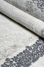 Marotta Çerçeveli Krem Gri Çizgili  Göbekli Akrilik Makine Halısı - Görsel 7