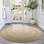 Ribera Çerçeveli Krem Polyester ve Pamuklu Yıkanabilir Kaydırmaz Taban Dijital Baskı Halı - Görsel 8