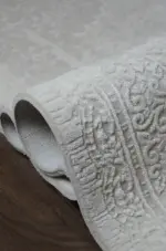 Ostra Çerçeveli Krem Bej Çizgili Göbekli Akrilik Makine Halısı - Görsel 6