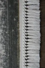 Lakro Çerçeveli Krem Antrasit Çizgili Akrilik Makine Halısı - Görsel 3