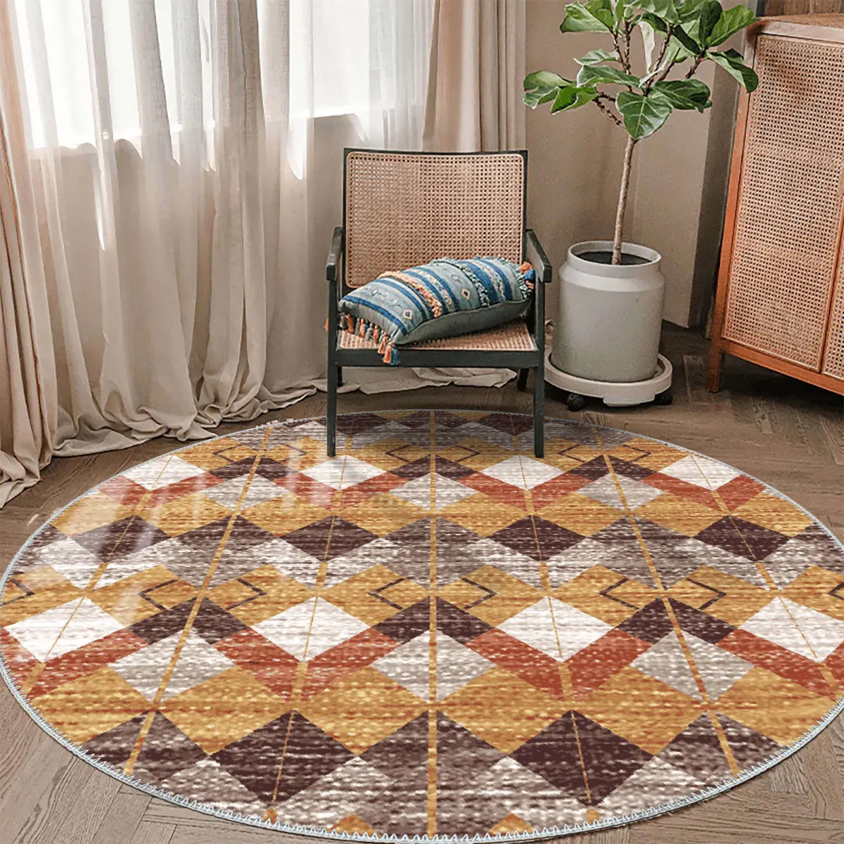 Affori Geometrik Multi Polyester ve Pamuklu Yıkanabilir Kaydırmaz Taban Dijital Baskı Halı - Görsel 8