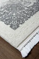 Marotta Çerçeveli Krem Gri Çizgili  Göbekli Akrilik Makine Halısı - Görsel 2