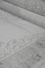 Opera Çerçeveli Krem Gri Çizgili Polyester Makine Halısı - Görsel 7