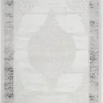 Opera Çerçeveli Krem Gri Çizgili Polyester Makine Halısı